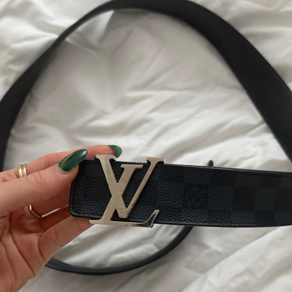 Louis Vuitton Silver and Black Checkered Belt